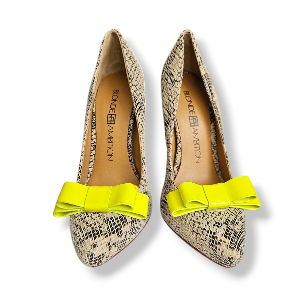 Blonde Ambition Snakeskin Heels with Neon Bow Size 36 (5.5-6 US)